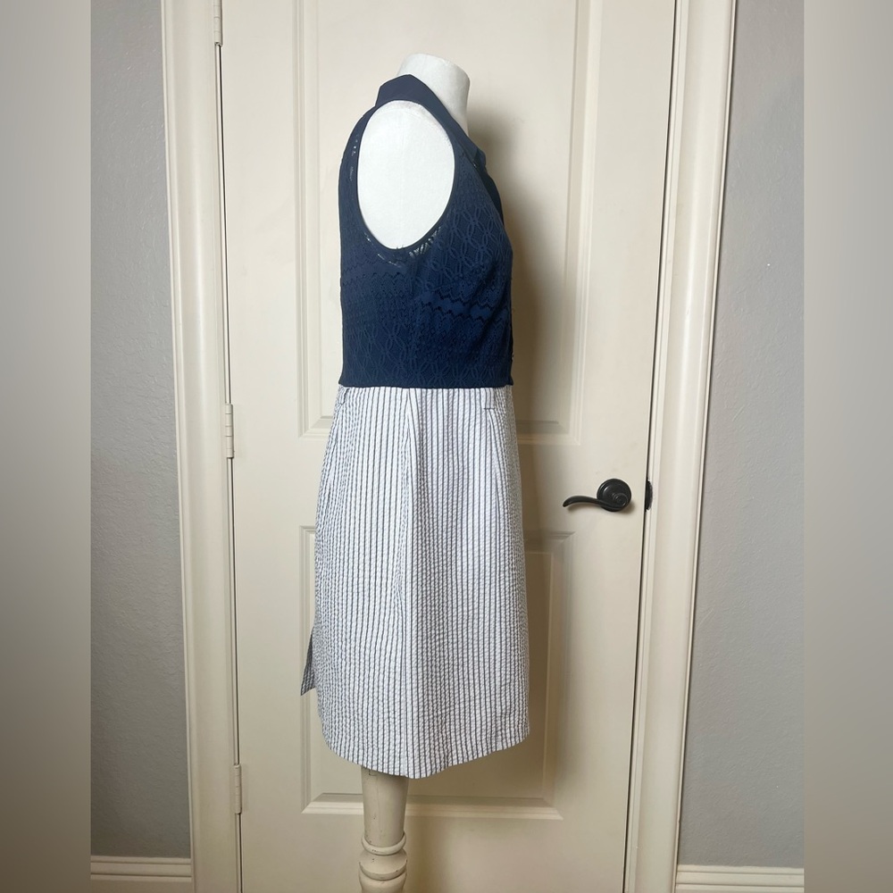 ALYX dress navy blue lace top with white and blue pin striped skirt - Picture 2 of 10